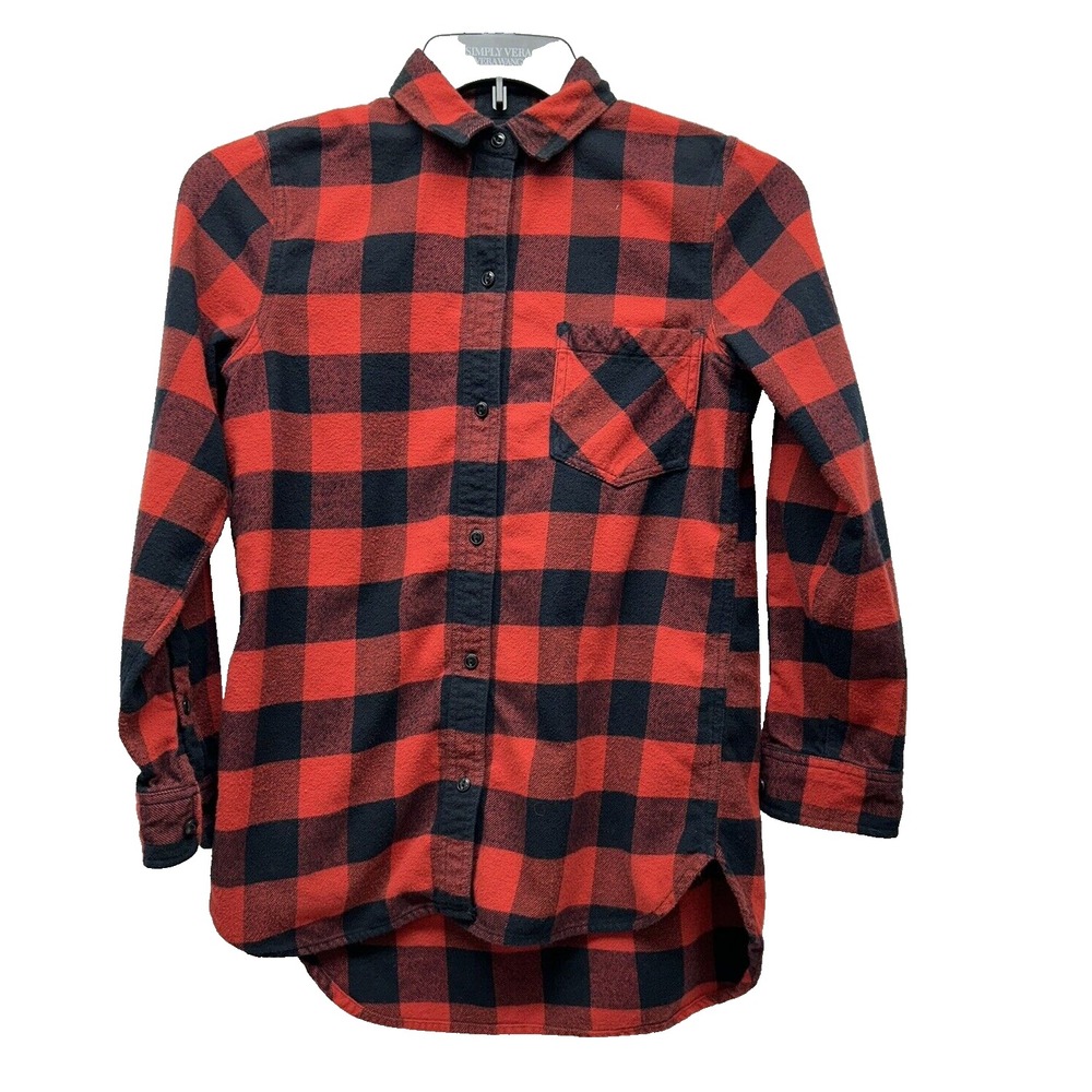 Madewell Womens Red/Black Plaid XS Cotton Flannel Shirt (G4)